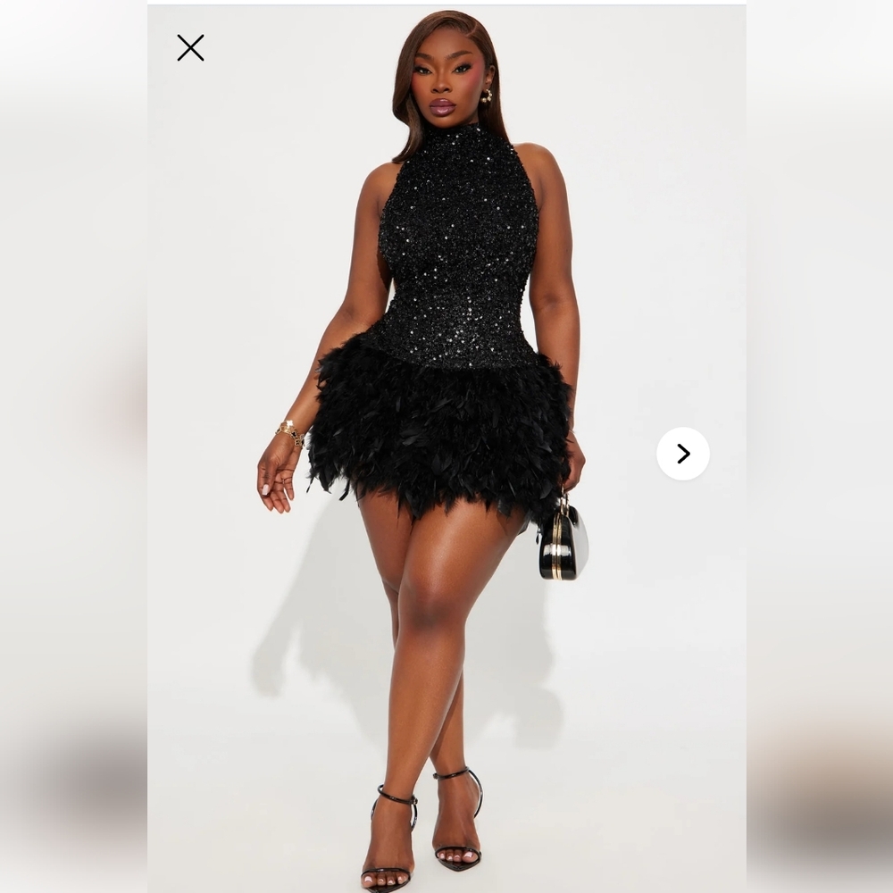 Zoey Feathered Sequin High Neck Mini Dress